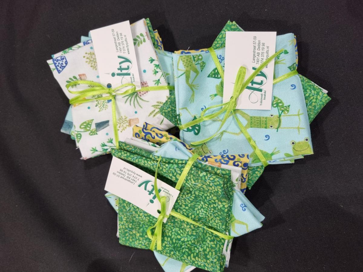 011 Stofpakketje 5 stofjes 37x25 cm QT Fabrics Frogs & Fronds