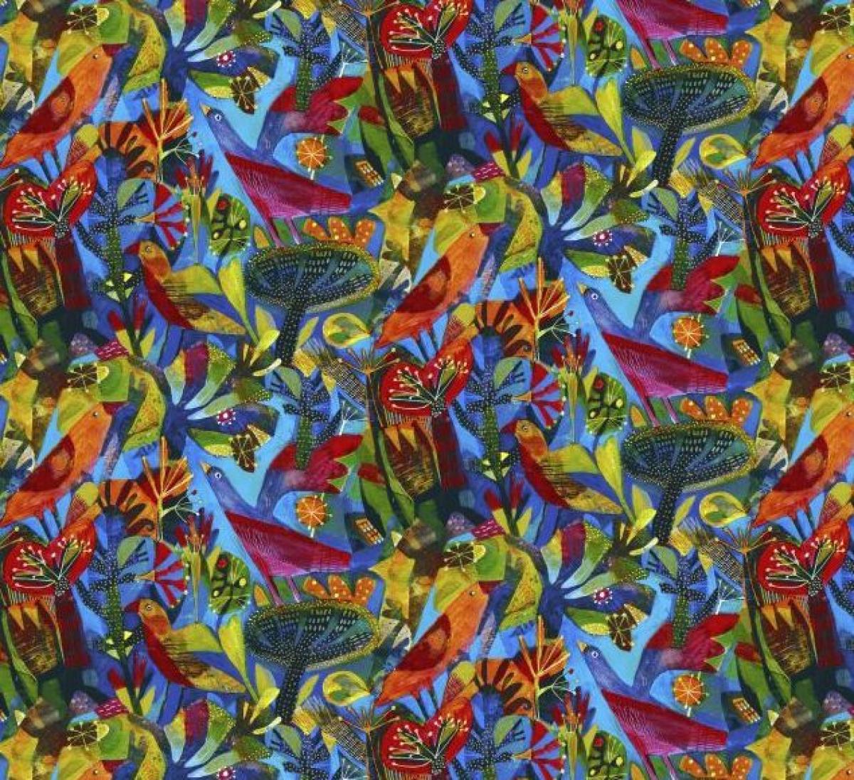 Free Spirit Find the Birds PWSE001 Bright Garden blue