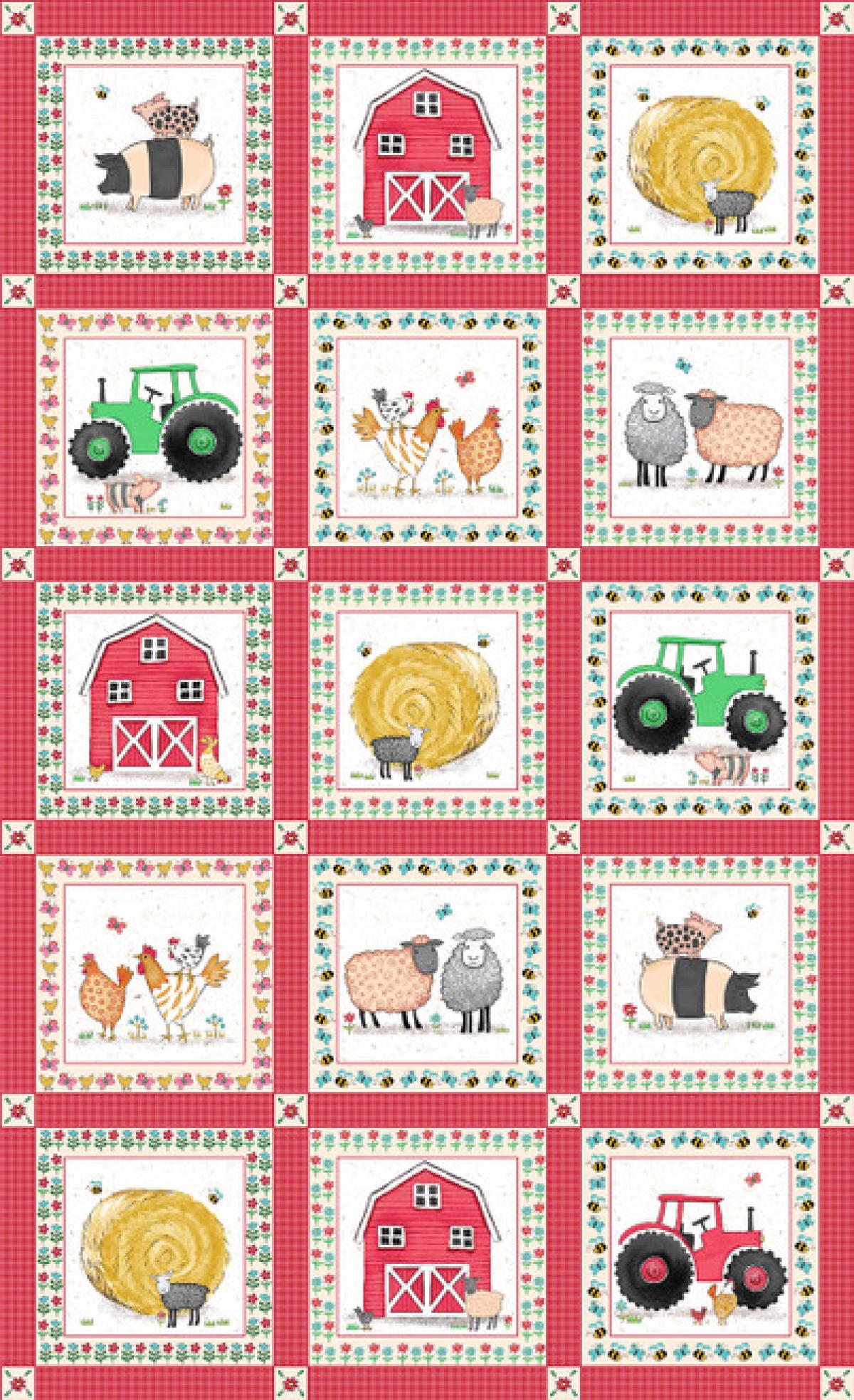 Henry Glass Fabrics Hay Day 859-88 panel boerderij