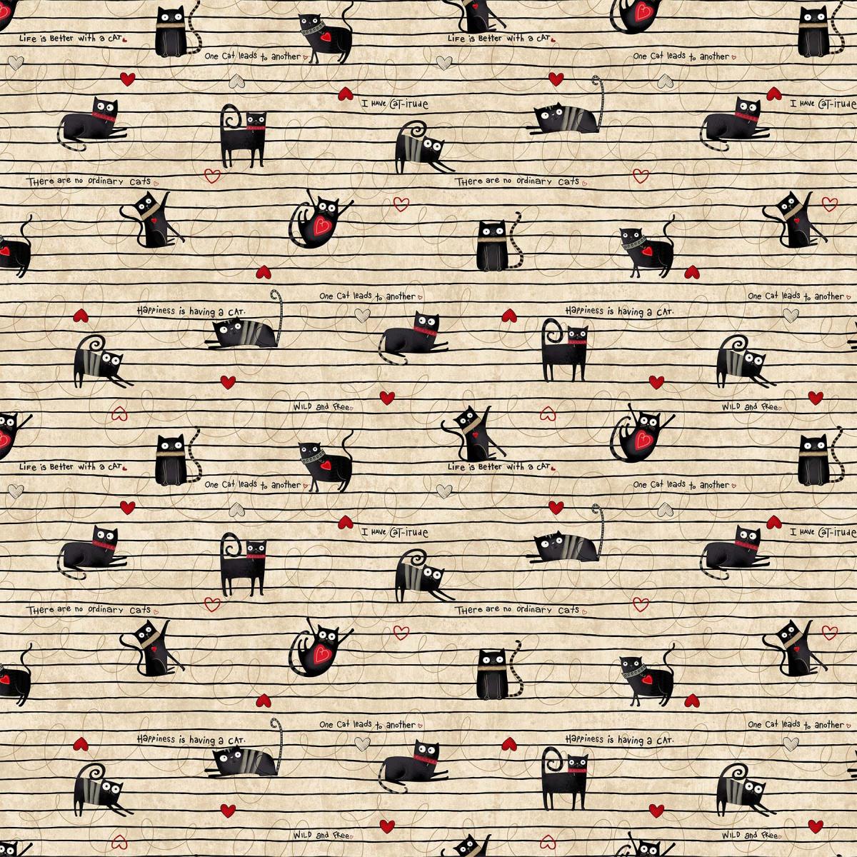 Northcott No Ordinary Cats 24404-12 katten en tekst beige