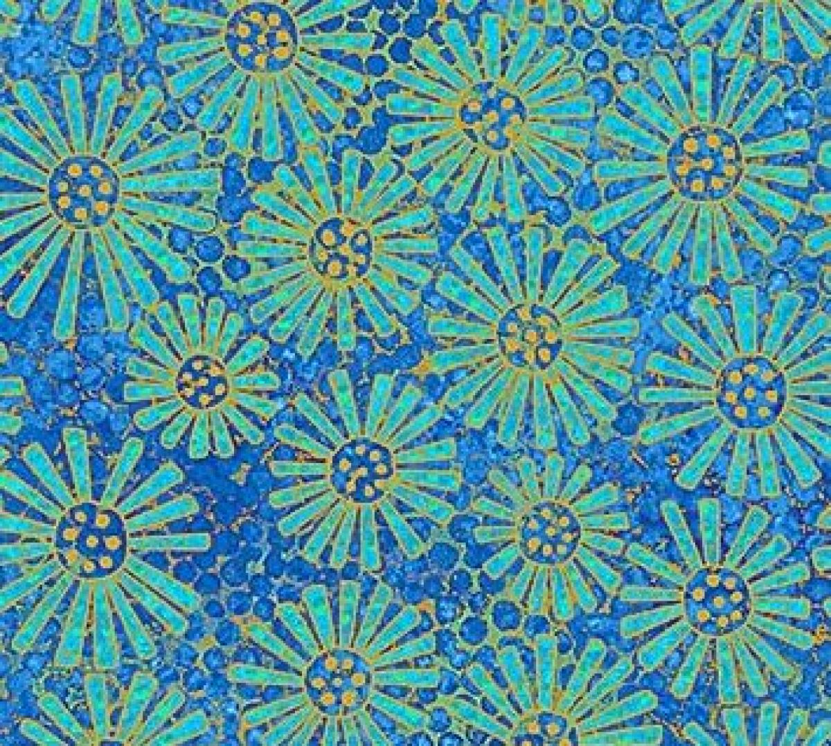 Northcott Artisan Spirit 22095-44 Shimmer Oasis bloem blauw