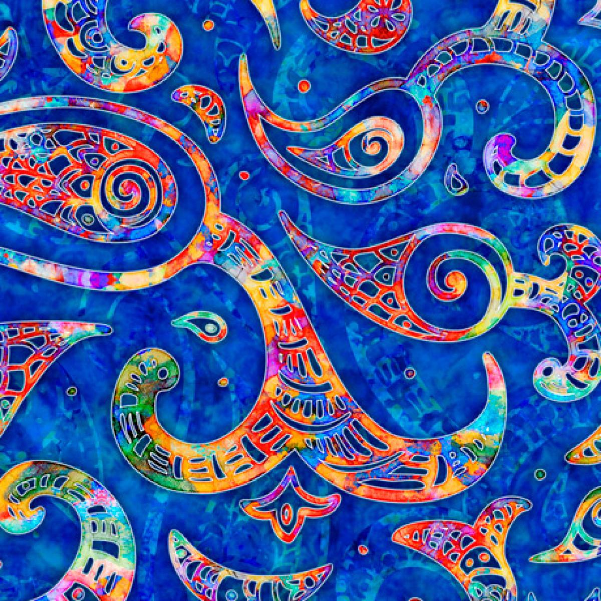 QT Fabrics Brilliance 28324-B Paisly Swirl blauw