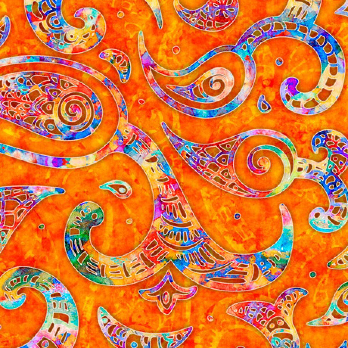 QT Fabrics Brilliance 28324-O Paisly Swirl oranje