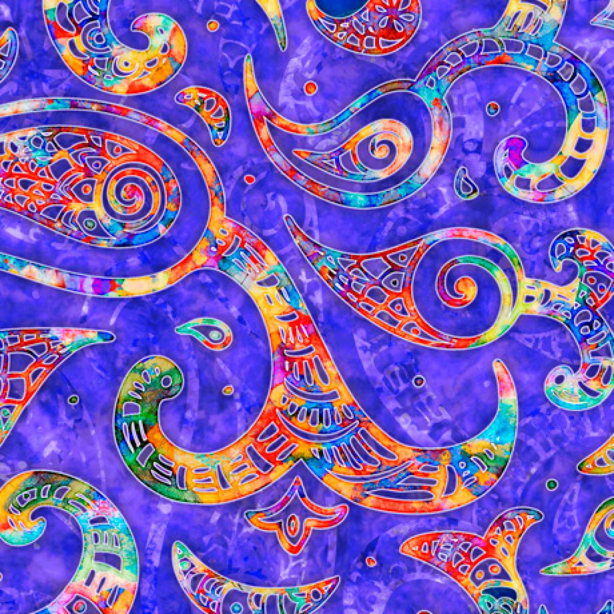 QT Fabrics Brilliance 28324-V Paisly Swirl paars