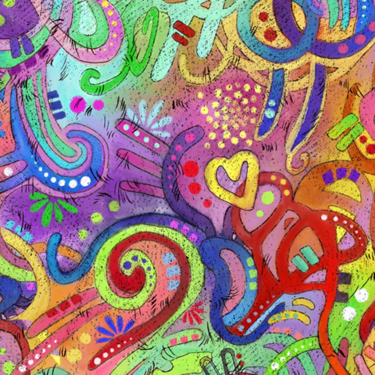 QT Fabrics Doggie Daze 27959-X Graffiti multi