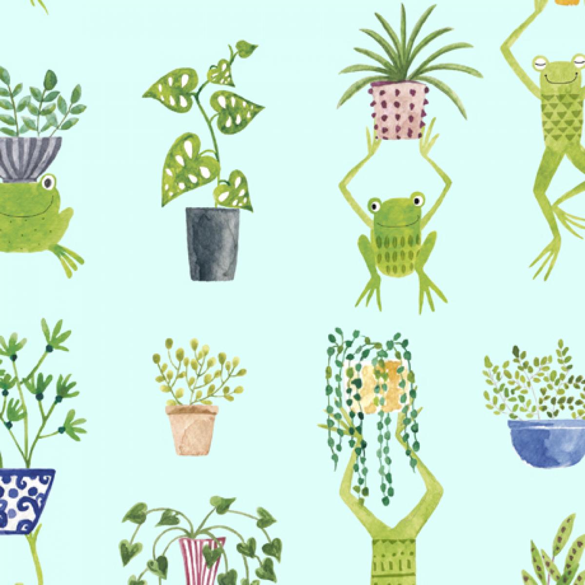 QT Fabrics Frogs & Fronds 29289 Q kikkers blauw
