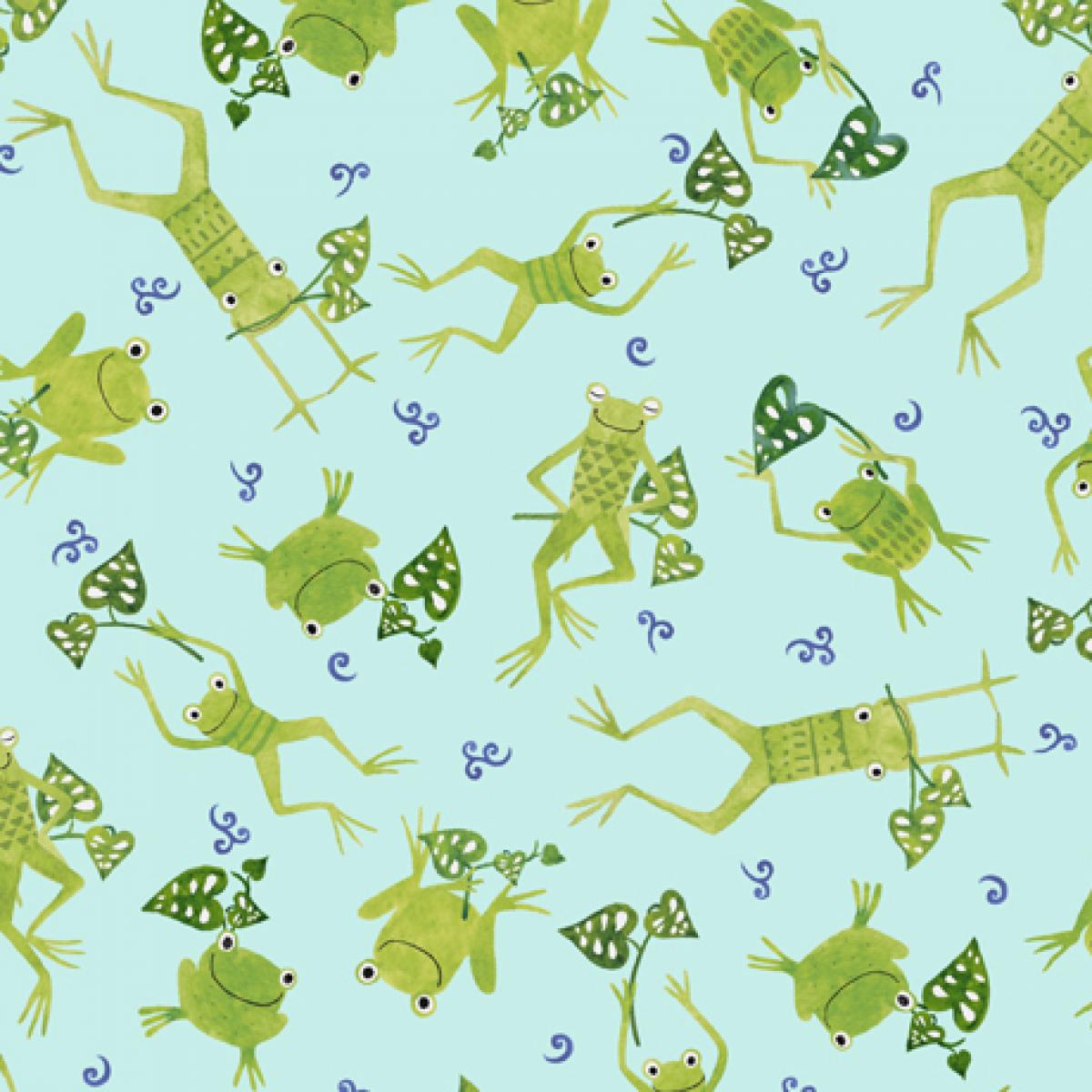 QT Fabrics Frogs & Fronds 29290 Q kikkers blauw