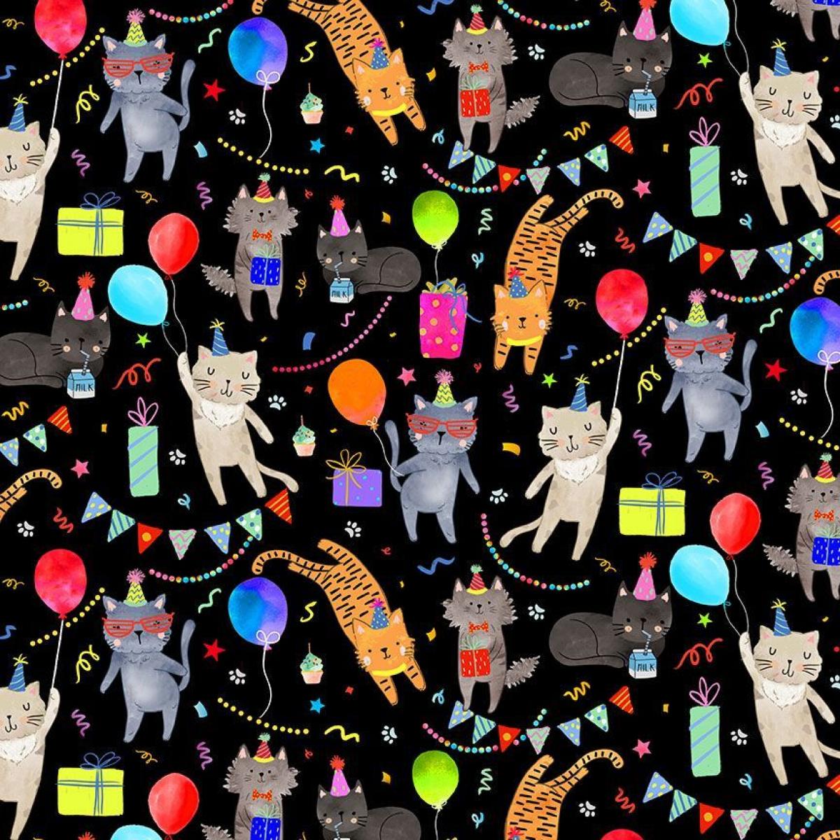 Timeless Treasures Party Animal CD2065 katten zwart