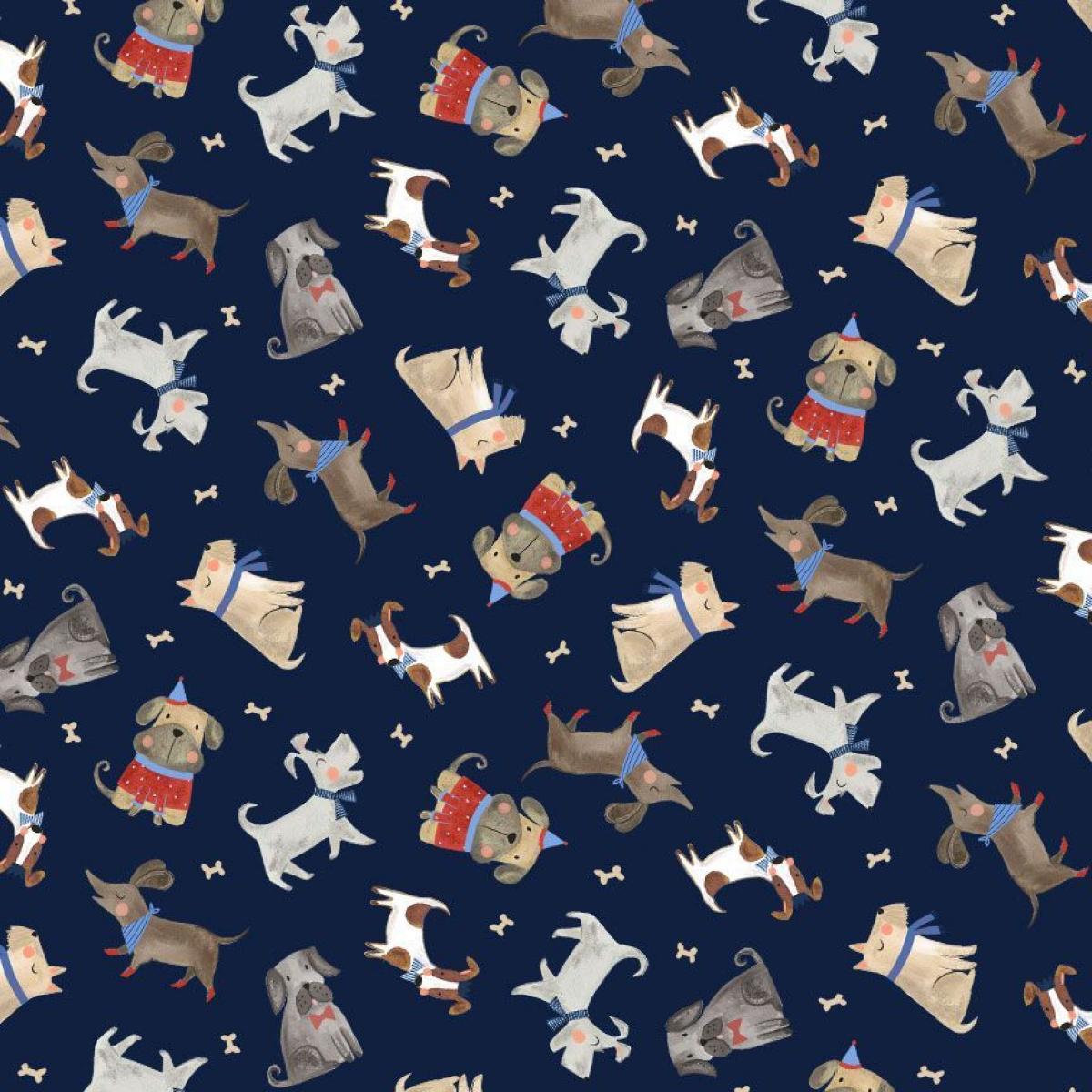 Timeless Treasures Tossed Dogs CD2411 blauw